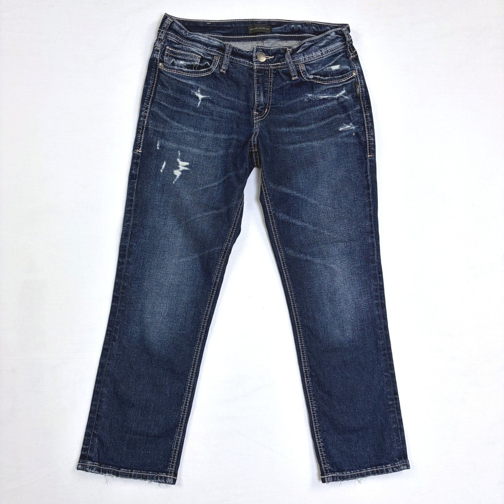 Silver Jeans Co Suki Capri Mid Wash Distressed Cropped Jeans W30 L22.5